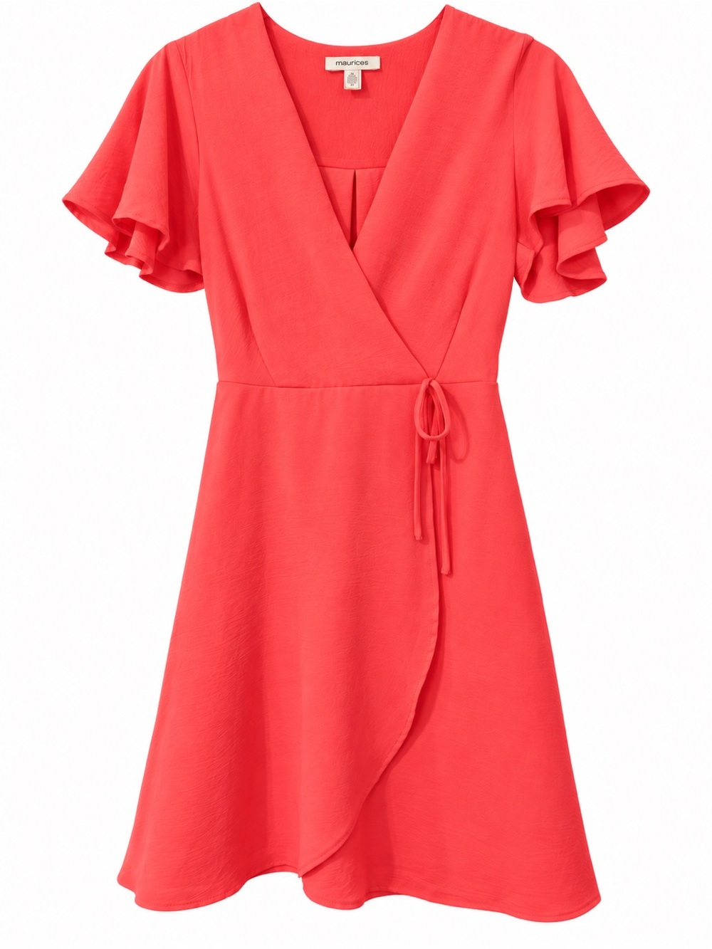Monteau bright coral Wrap-Front Women’s Dress with Tie Waist 11